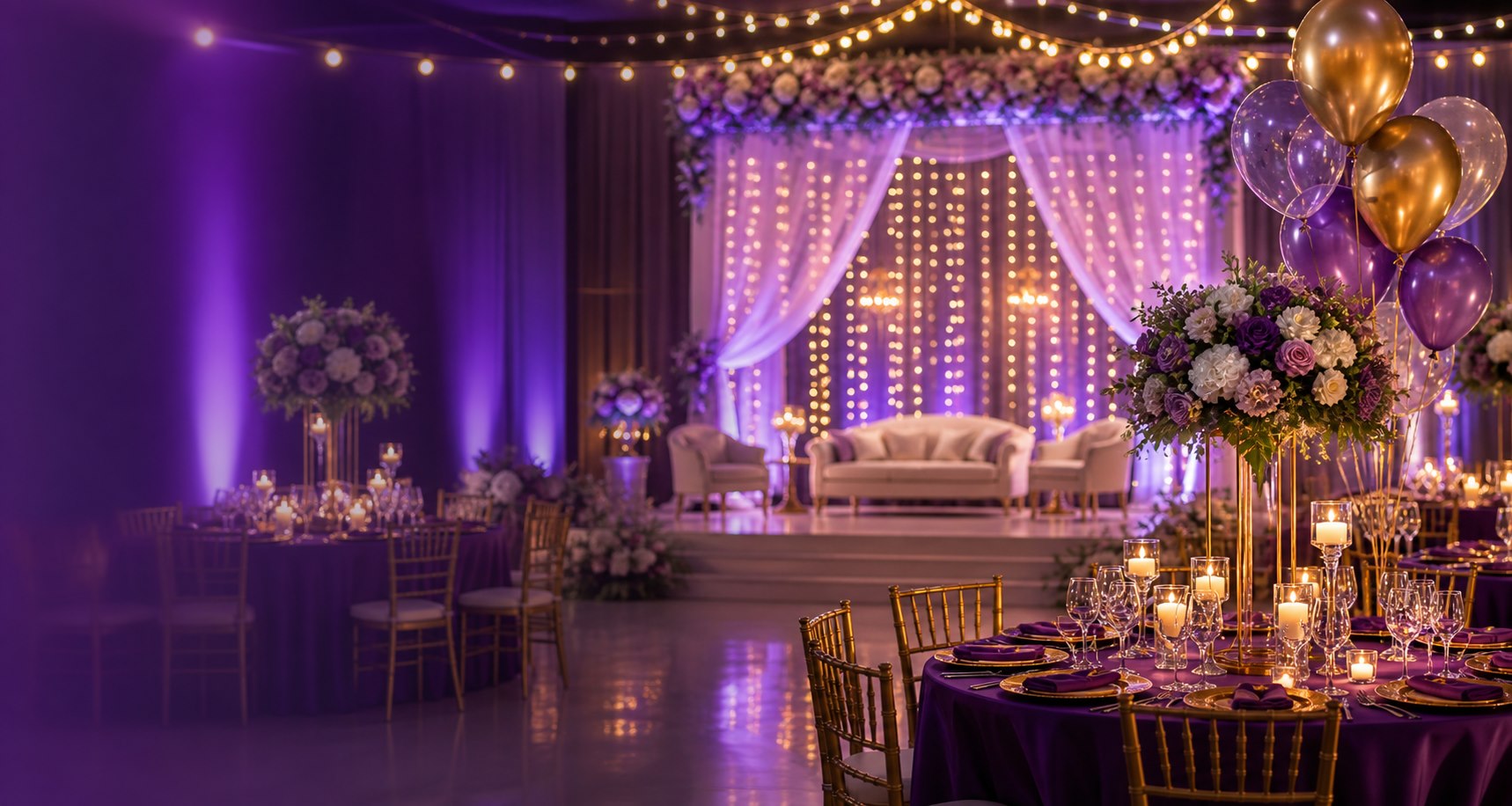 Ambiente elegante preparado para eventos